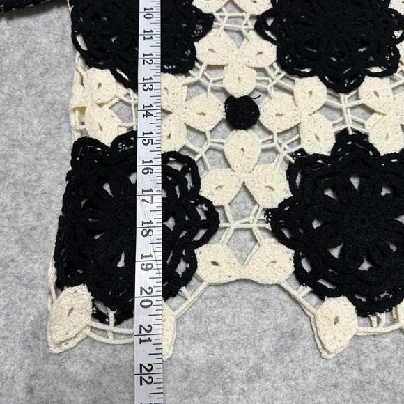Boho‎ Crochet Top Overlay Sweater Cream Black Pullover Croped Womens Small Layer - Picture 6 of 11